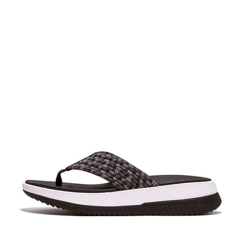 FitFlop Surff Art Webbing Toe-Post Women\'s Sandals Black | 921UTGBDN