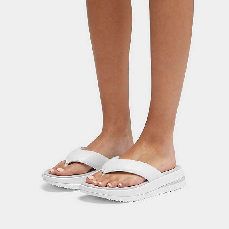 FitFlop Surff Padded Leather Toe-Post Women's Sandals White | 456EGDHZS