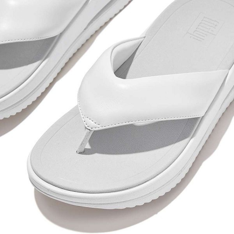 FitFlop Surff Padded Leather Toe-Post Women's Sandals White | 456EGDHZS