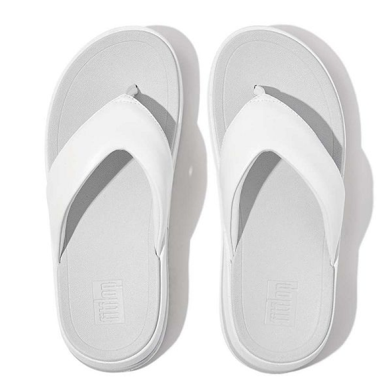 FitFlop Surff Padded Leather Toe-Post Women's Sandals White | 456EGDHZS