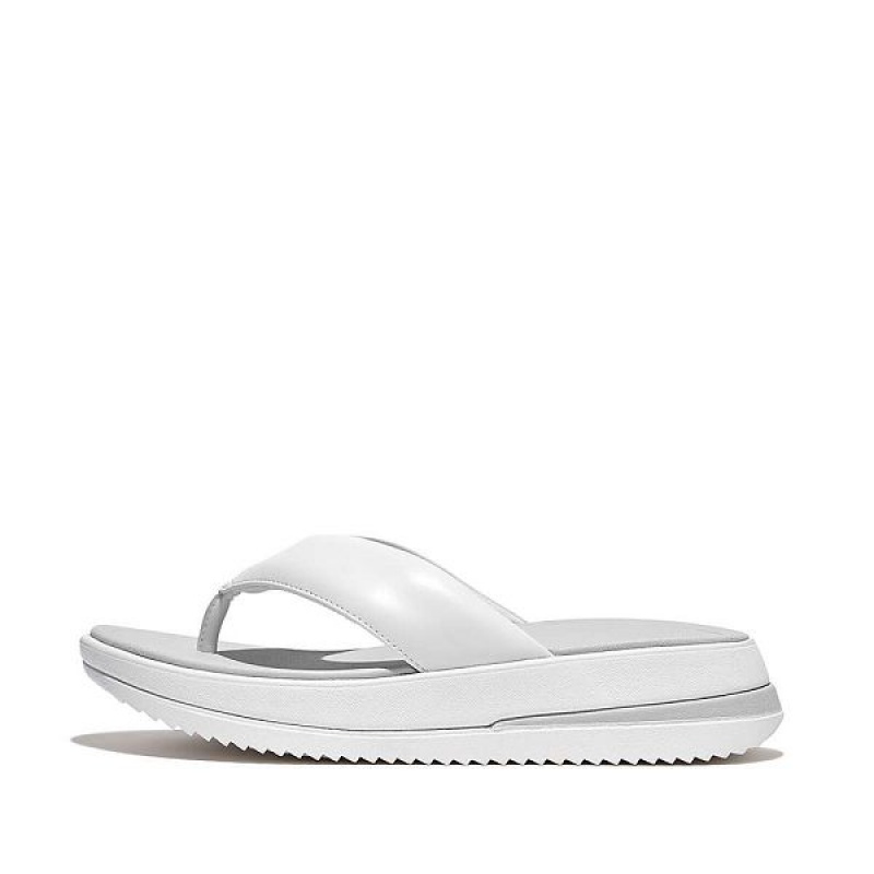 FitFlop Surff Padded Leather Toe-Post Women\'s Sandals White | 456EGDHZS