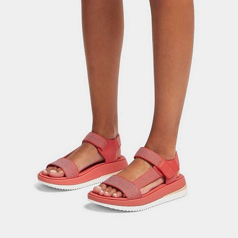 FitFlop Surff Two Tone Sports Webbing Leather Back-Strap Women's Sandals Coral | 802PLGVXS