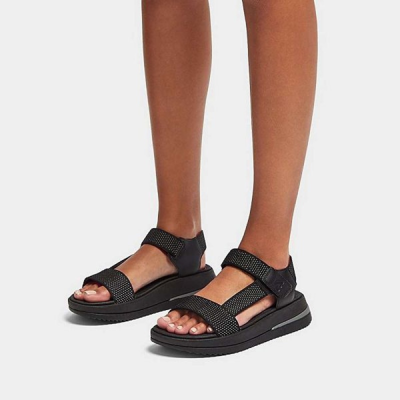 FitFlop Surff Two Tone Sports Webbing Leather Back-Strap Women's Sandals Black | 724FTZEAW