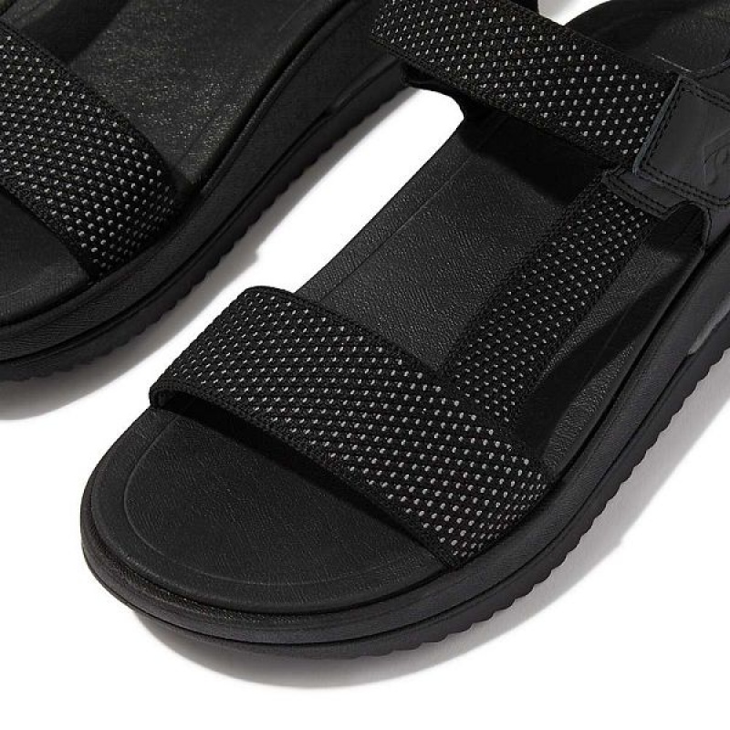 FitFlop Surff Two Tone Sports Webbing Leather Back-Strap Women's Sandals Black | 724FTZEAW