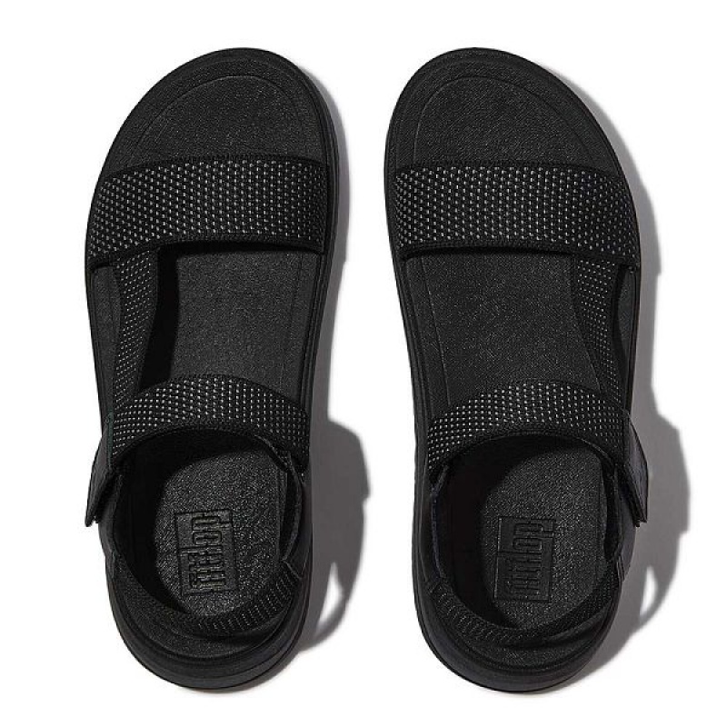 FitFlop Surff Two Tone Sports Webbing Leather Back-Strap Women's Sandals Black | 724FTZEAW