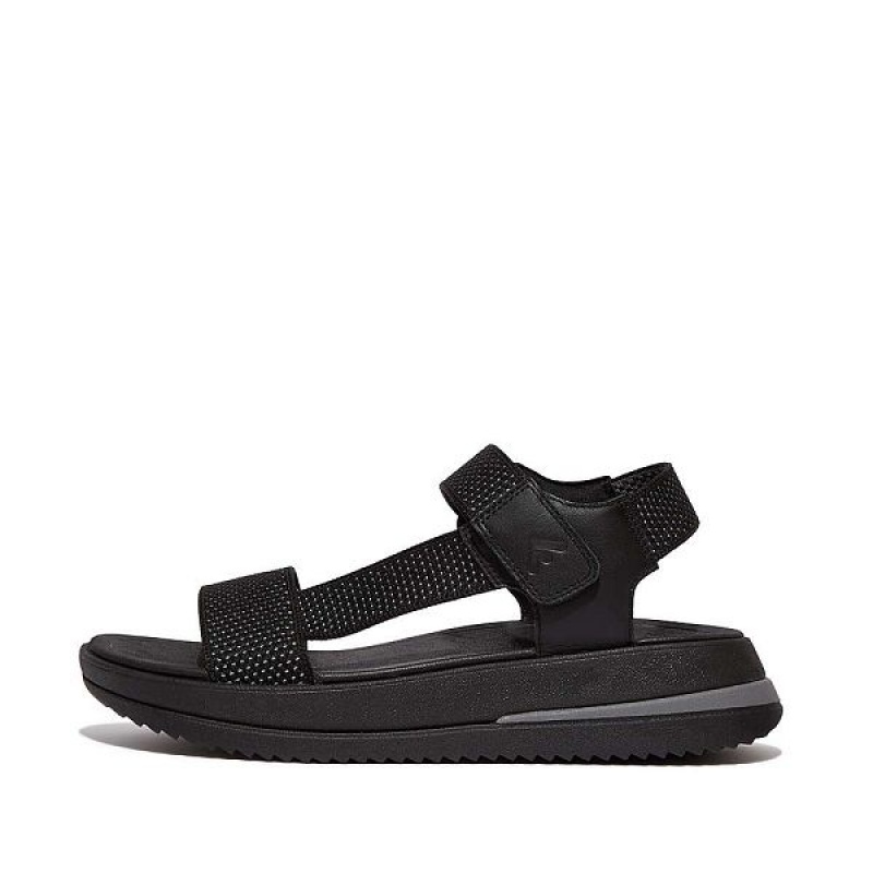 FitFlop Surff Two Tone Sports Webbing Leather Back-Strap Women\'s Sandals Black | 724FTZEAW