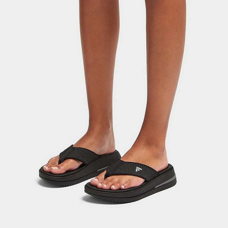 FitFlop Surff Two Tone Sports Webbing Toe-Post Women's Sandals Black | 056YTZMLX