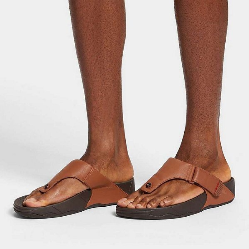 FitFlop Trakk Ii Leather Men's Flip Flops Dark Brown | 057LQMUBF