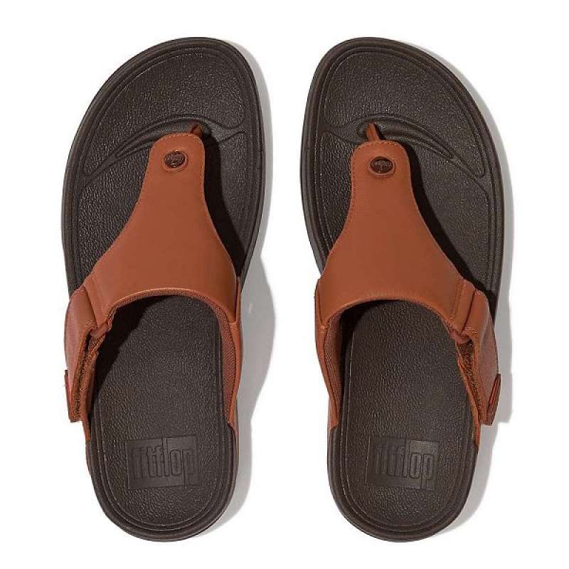 FitFlop Trakk Ii Leather Men's Flip Flops Dark Brown | 057LQMUBF