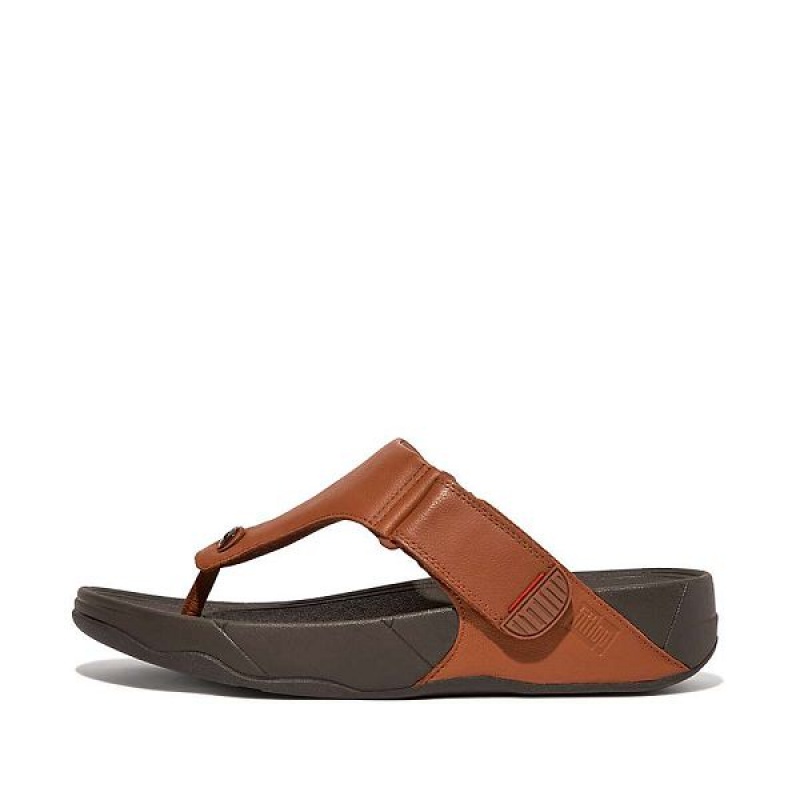 FitFlop Trakk Ii Leather Men\'s Flip Flops Dark Brown | 057LQMUBF