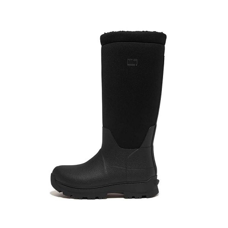 FitFlop Wonderwelly Atb High Performance Fleece Lined Roll Down Wellington Women\'s Rain Boots Black | 605RYHSLW