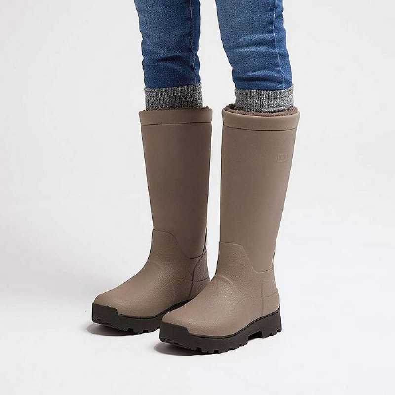 FitFlop Wonderwelly Atb High Performance Fleece Lined Roll Down Wellington Women's Rain Boots Grey | 490FCNXDZ