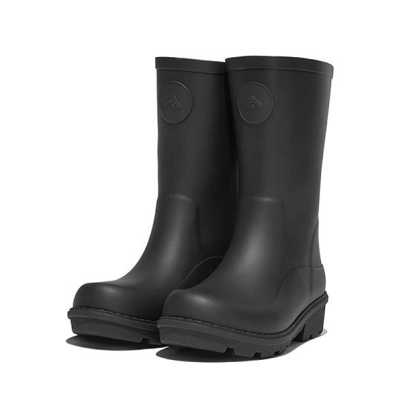 FitFlop Wonderwelly Junior Ergonomic Wellington Kids' Rain Boots Black | 856QMLXON