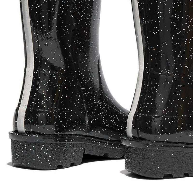 FitFlop Wonderwelly Junior Glitter Ergonomic Wellington Kids' Rain Boots Black | 925KCSADQ