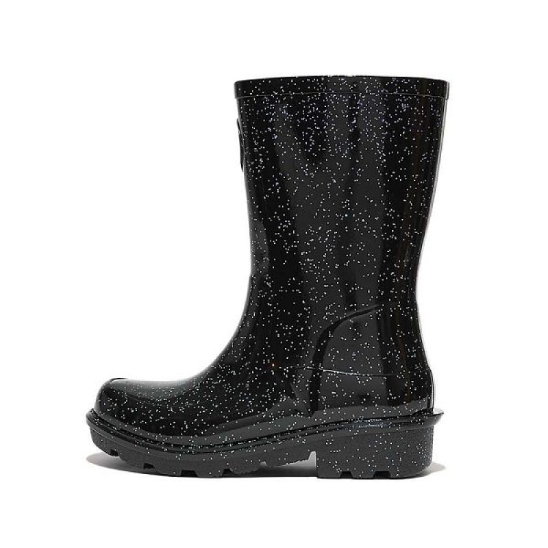 FitFlop Wonderwelly Junior Glitter Ergonomic Wellington Kids\' Rain Boots Black | 925KCSADQ