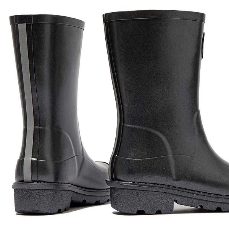 FitFlop Wonderwelly Junior Pearlized Ergonomic Waterproof Wellington Kids' Rain Boots Black | 903MYLVBH