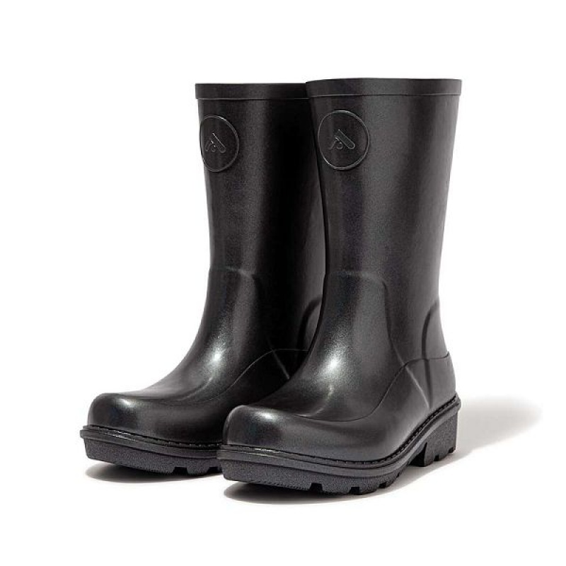 FitFlop Wonderwelly Junior Pearlized Ergonomic Waterproof Wellington Kids' Rain Boots Black | 903MYLVBH