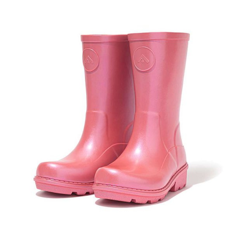 FitFlop Wonderwelly Junior Pearlized Ergonomic Waterproof Wellington Kids' Rain Boots Coral | 158JAPZWN